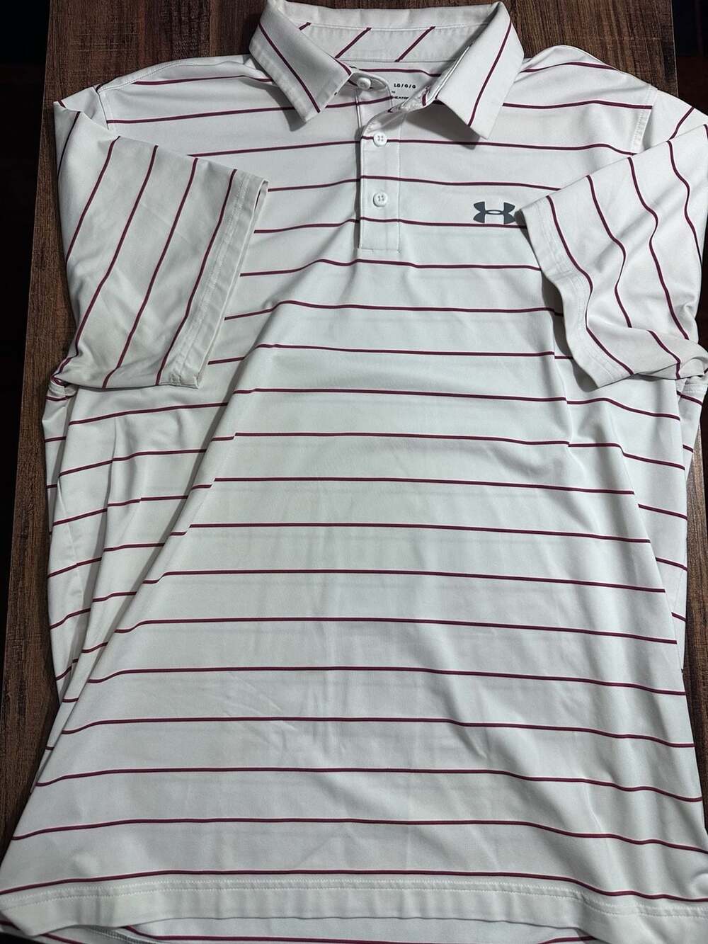 Under Armour HeatGear Striped Golf Polo Size L White Maroon